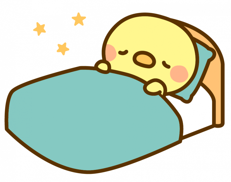 ベッドで眠るひよこ